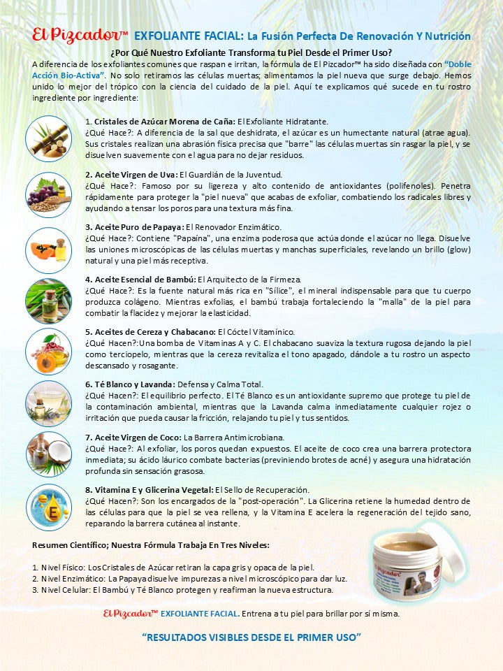 El Pizcador™ Exfoliante Facial Natural – Limpia, Exfolia y Renueva la Piel (2 oz)