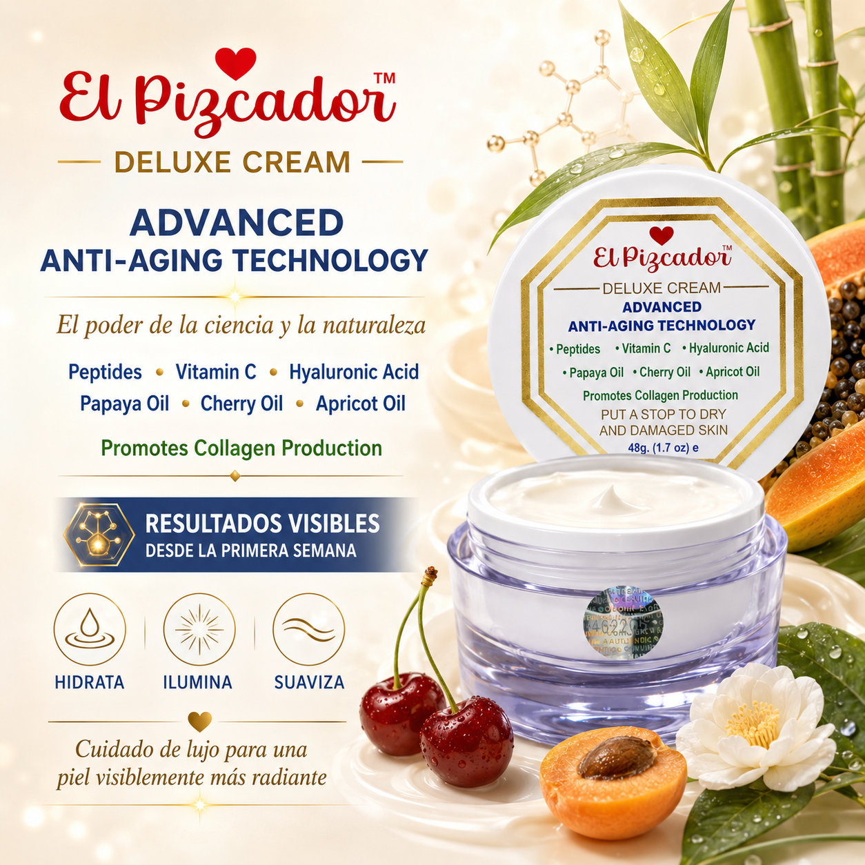 El Pizcador™ Deluxe Cream – Advanced Anti-Aging Technology (1.7 oz / 48 g)