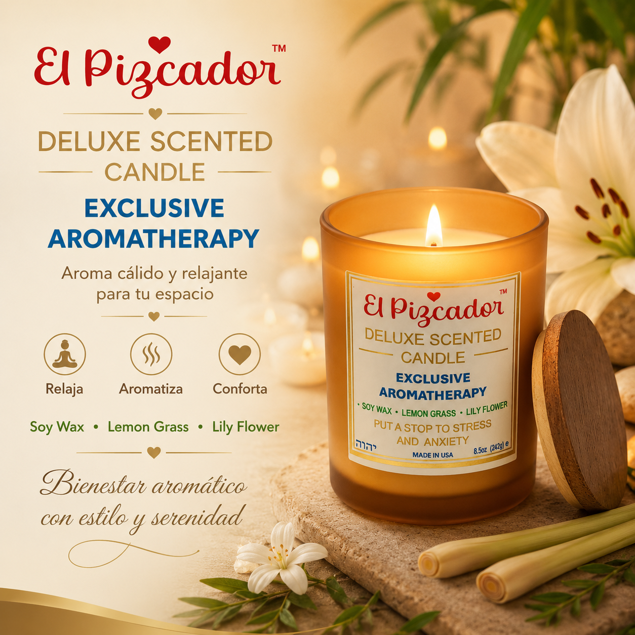 El Pizcador Deluxe Scented Candle – Exclusive Aromatherapy 8.5 oz