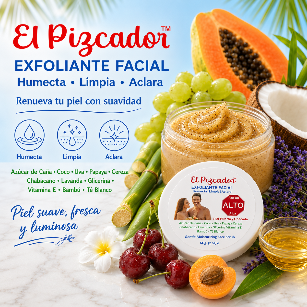 El Pizcador™ Natural Facial Exfoliator – Cleanses, Exfoliates, and Renews Skin (2 oz)