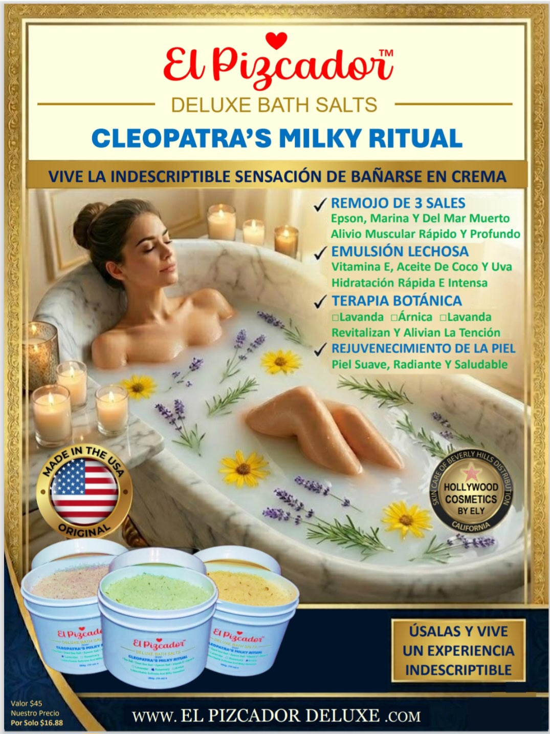 El Pizcador Deluxe Bath Salts – Cleopatra’s Milky Ritual 10 oz
