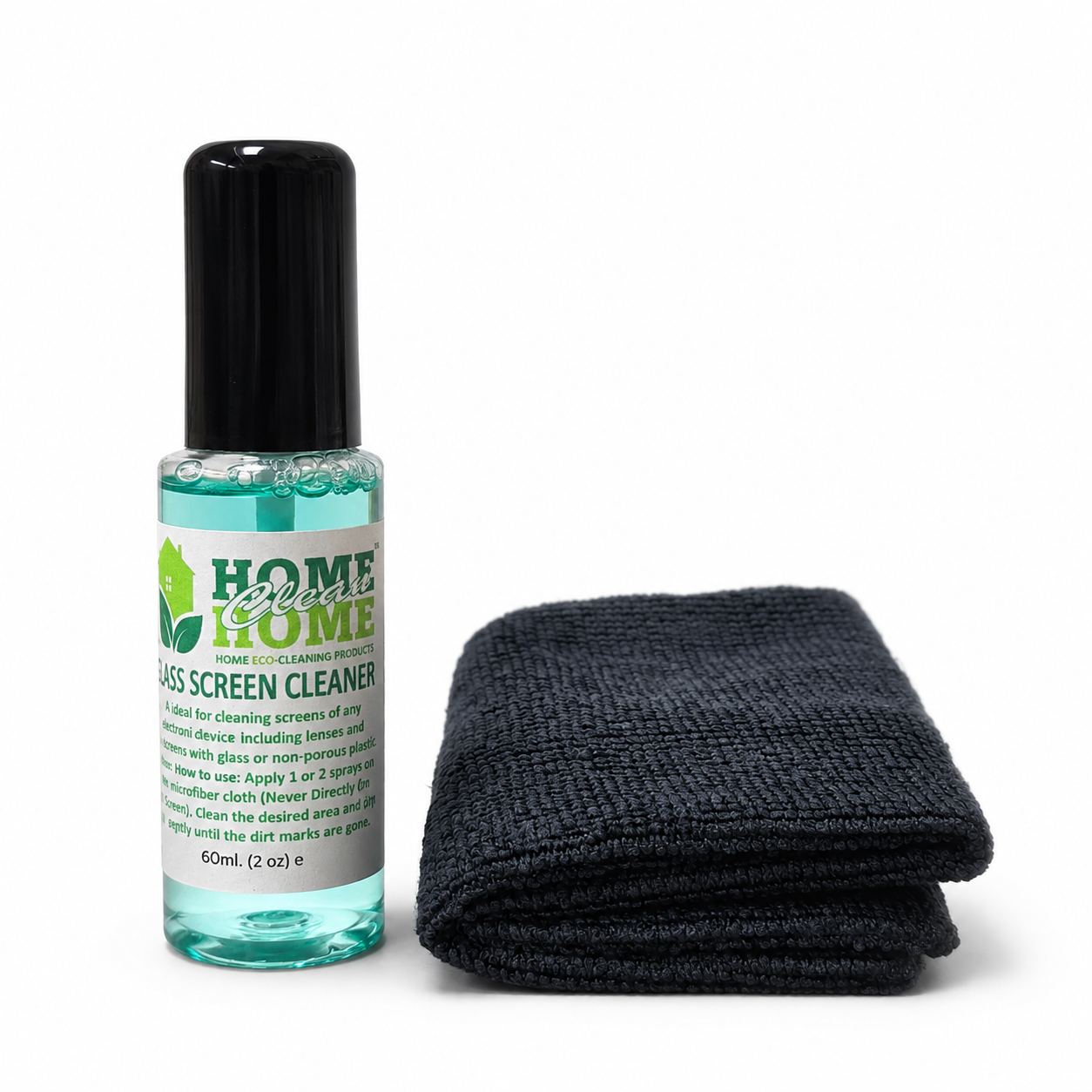 Limpiador para Pantallas y Cristales Home Clean Home – 2 oz con Paño de Microfibra