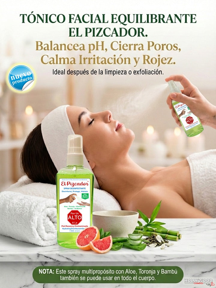 El Pizcador™ Spray Desinfectante
Higiene total que hidrata y protege sin arder
Contenido: 118 ml / 4 oz