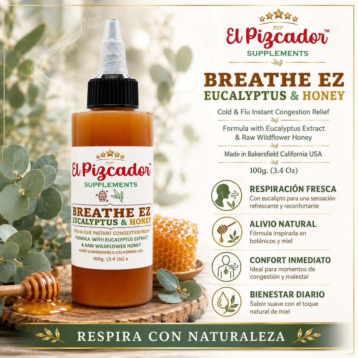El Pizcador Supplements Breathe EZ Eucalyptus & Honey – 3.4 oz