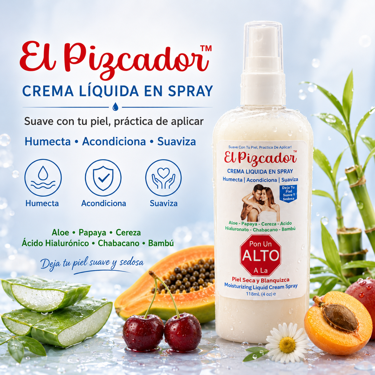 El pizcador™ – Liquid Cream Spray
Moisturizes • Conditions • Softens
118 ml (4 oz)