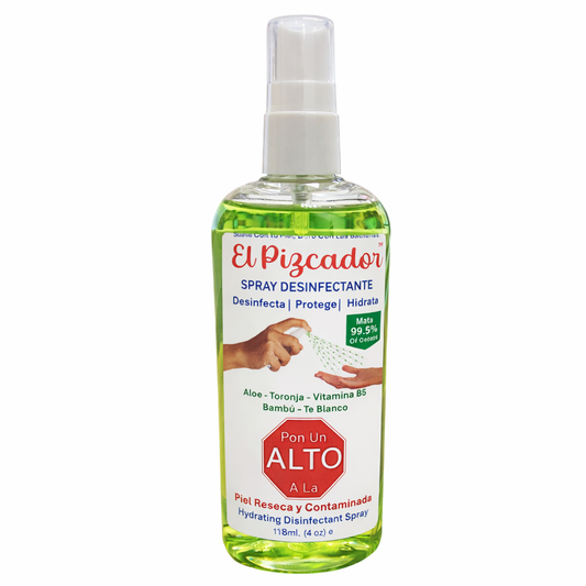 El Pizcador™ Spray Desinfectante
Higiene total que hidrata y protege sin arder
Contenido: 118 ml / 4 oz